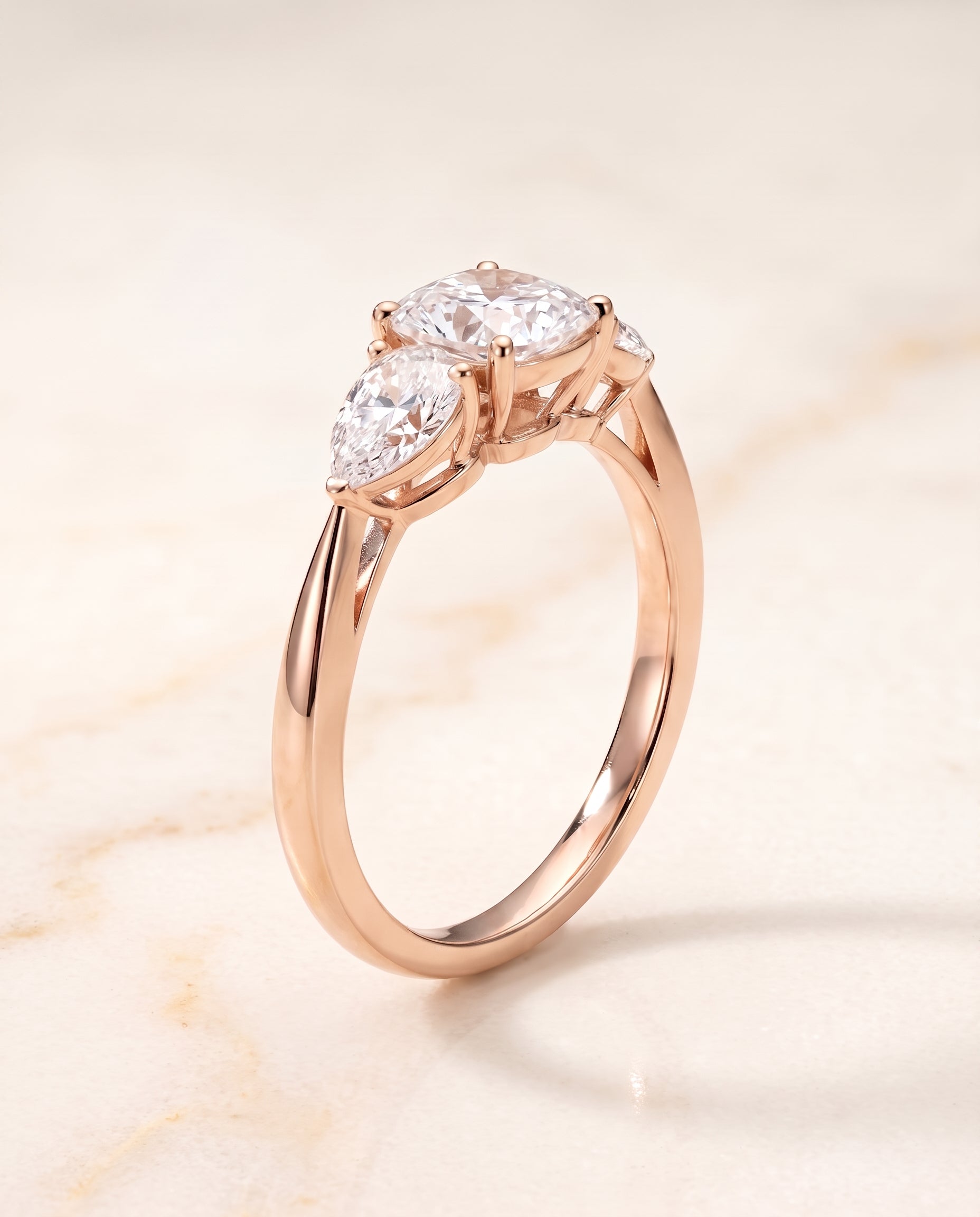 Three Stone Matched Cut styling on The Angelica cushion engagement ring setting | RockHer