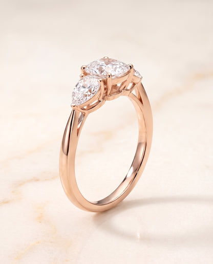 The Angelica Three Stone Matched Cushion Cut Engagement Ring Setting in 14K Rose Gold