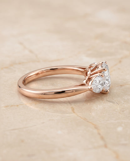 The Angelica Three Stone Matched Cushion Cut Engagement Ring Setting in 14K Rose Gold