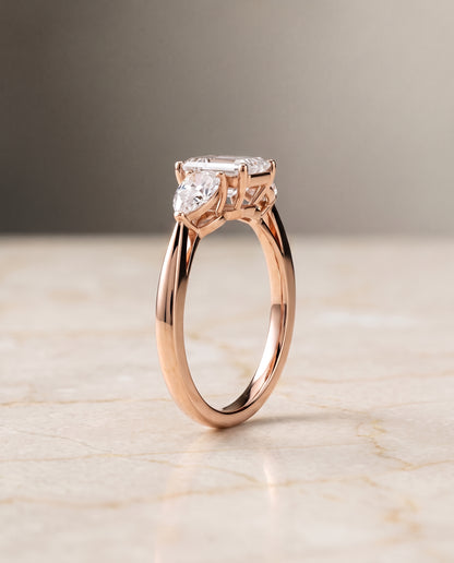 The Angelica Three Stone Matched Emerald Cut Engagement Ring Setting in 14K Rose Gold
