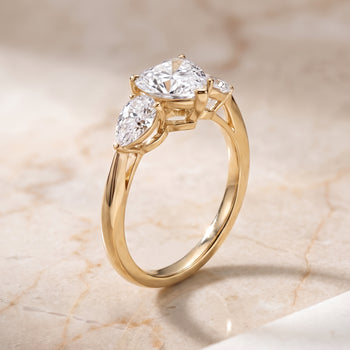 The Angelica Three Stone Matched Heart Engagement Ring Setting in 18K Yellow Gold