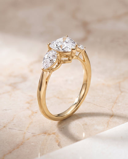 The Angelica Three Stone Matched Heart Engagement Ring Setting in 18K Yellow Gold