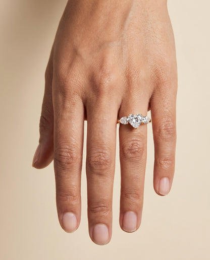 The Angelica Three Stone Matched Heart Engagement Ring Setting in 18K Yellow Gold
