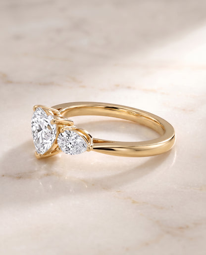 The Angelica Three Stone Matched Heart Engagement Ring Setting in 18K Yellow Gold