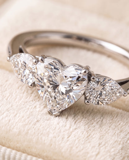 The Angelica Three Stone Matched Heart Engagement Ring Setting in Platinum
