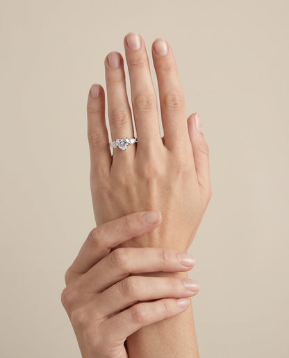 The Angelica Three Stone Matched Heart Engagement Ring Setting in Platinum
