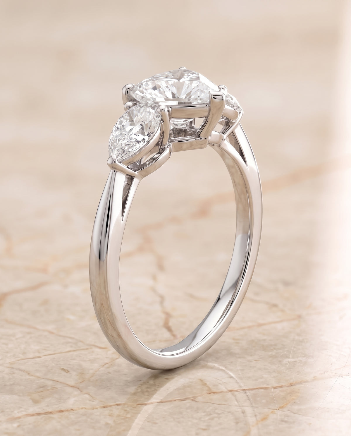 The Angelica Three Stone Matched Heart Engagement Ring Setting in Platinum