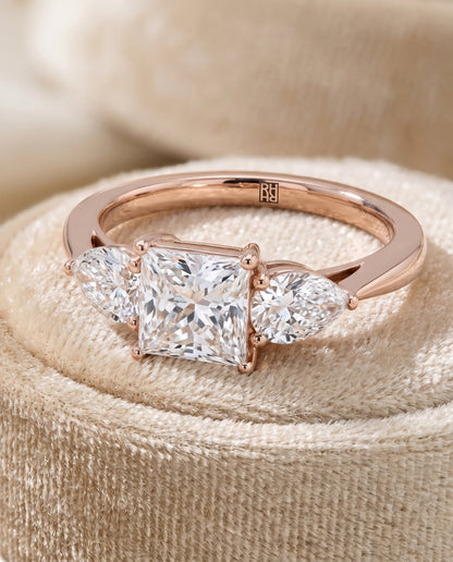 The Angelica Three Stone Matched Princess Cut Engagement Ring Setting in 14K Rose Gold