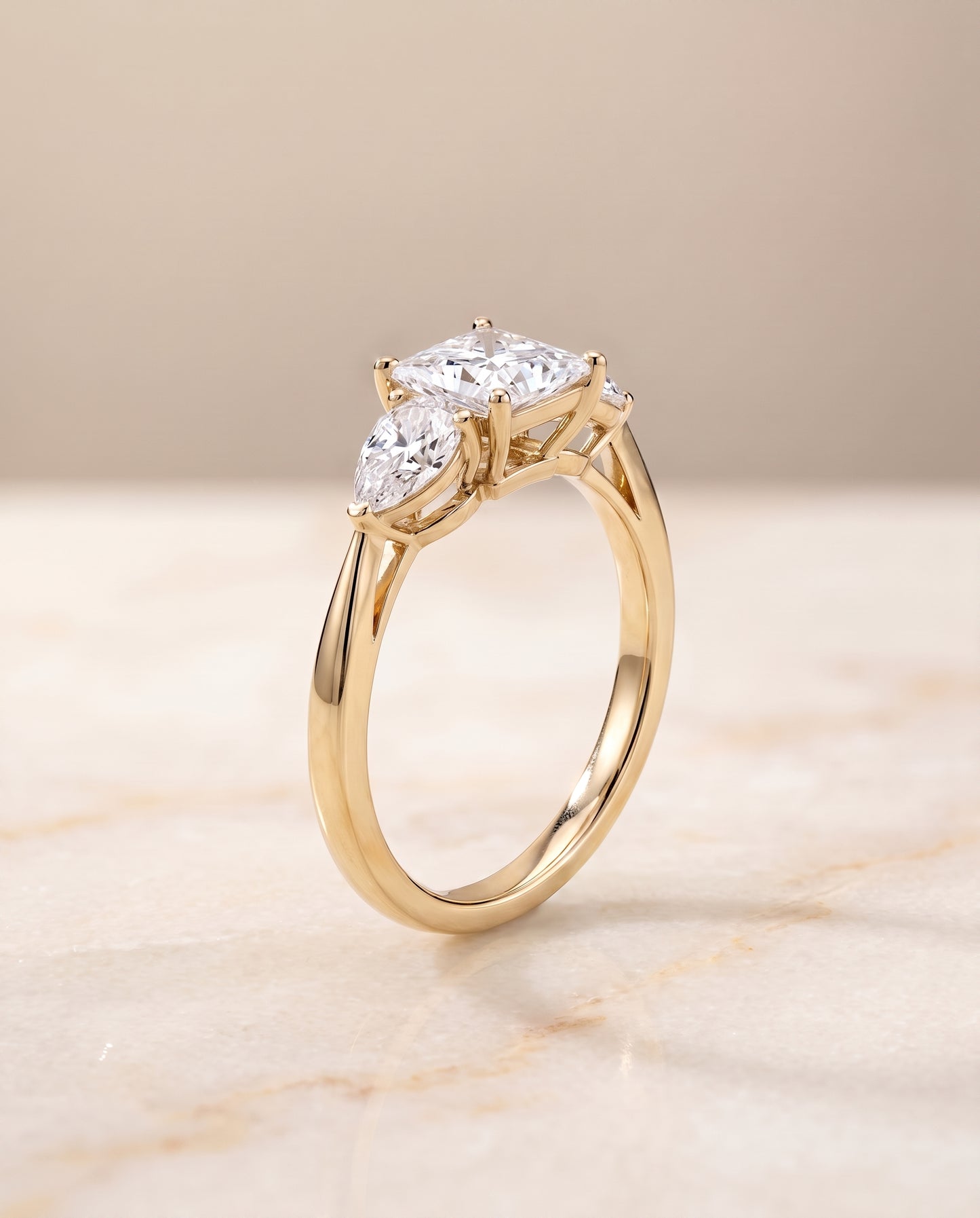 The Angelica Three Stone Matched Princess Cut Engagement Ring Setting in 18K Yellow Gold