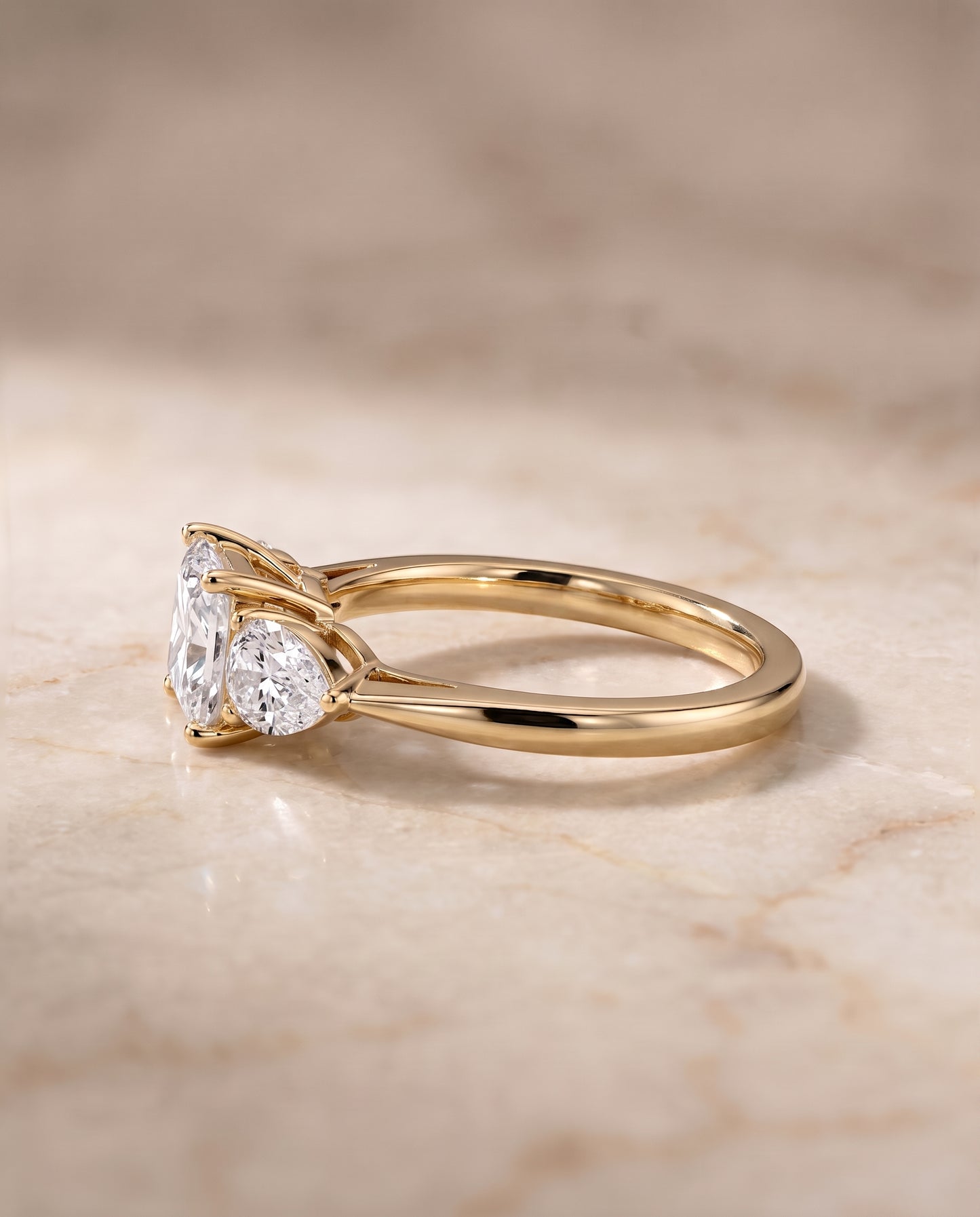 The Angelica Three Stone Matched Princess Cut Engagement Ring Setting in 18K Yellow Gold