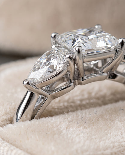 The Angelica Three Stone Matched Princess Cut Engagement Ring Setting in 18K White Gold