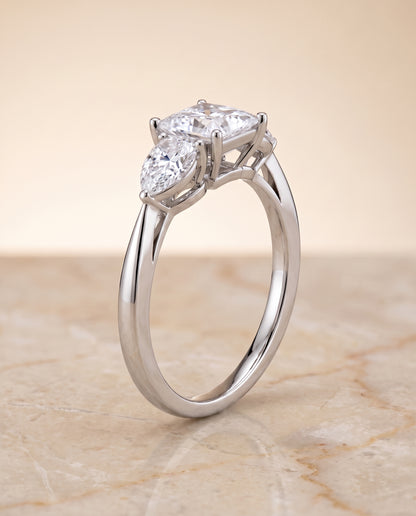 The Angelica Three Stone Matched Princess Cut Engagement Ring Setting in 18K White Gold