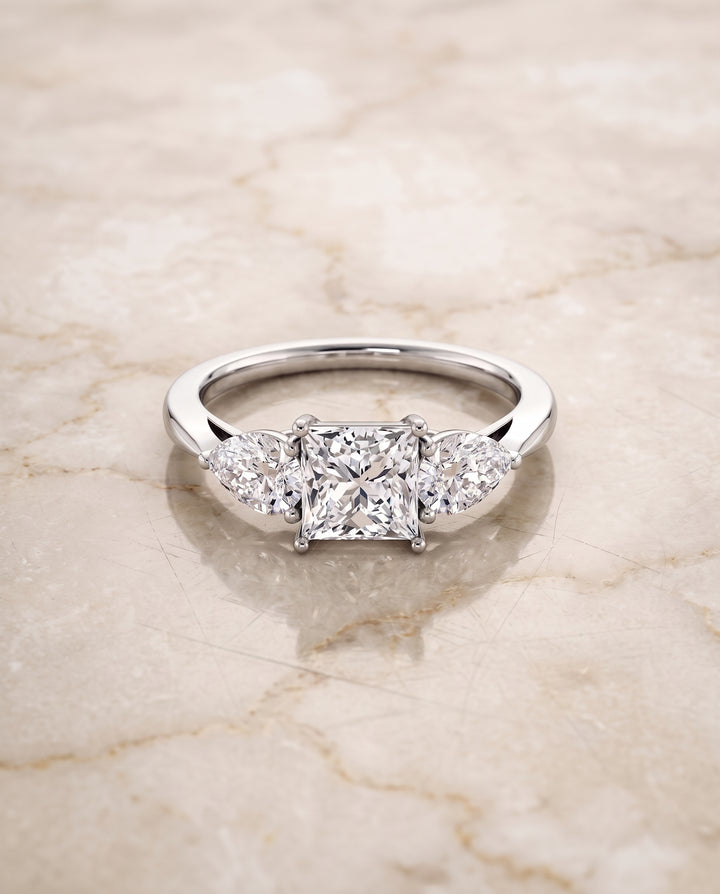 The Angelica Three Stone Matched Princess Cut Engagement Ring Setting in Platinum