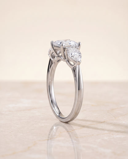 The Angelica Three Stone Matched Princess Cut Engagement Ring Setting in 18K White Gold