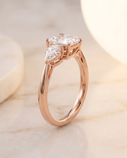 The Angelica Three Stone Matched Radiant Cut Engagement Ring Setting in 14K Rose Gold