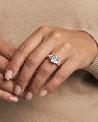 The Angelica Three Stone Matched Radiant Cut Engagement Ring Setting in 14K Rose Gold