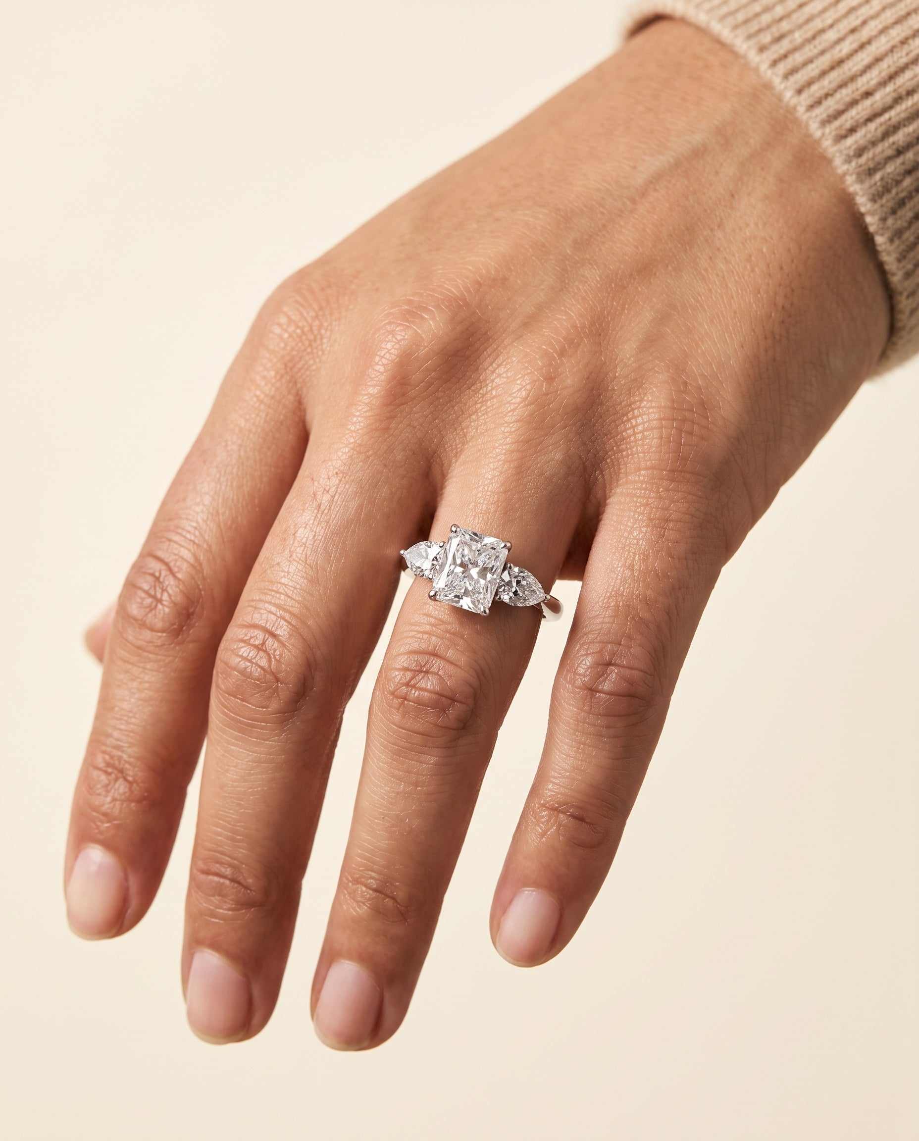 The Angelica engagement ring setting in Platinum, three stone matched cut design | RockHer