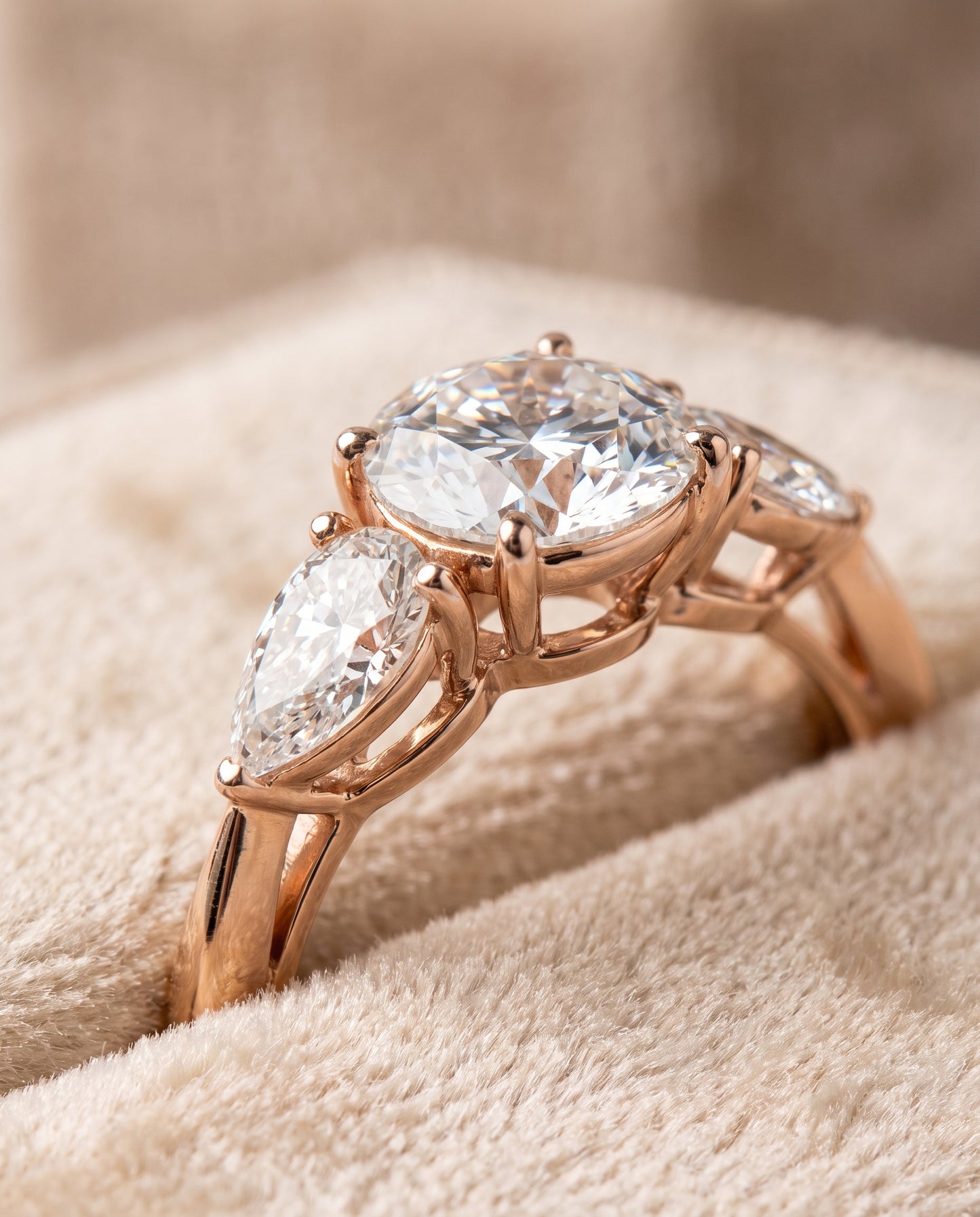 The Angelica Three Stone Matched Round Engagement Ring Setting in 14K Rose Gold