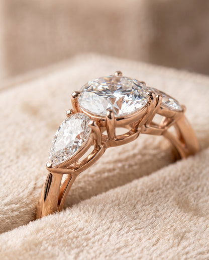 The Angelica Three Stone Matched Round Engagement Ring Setting in 14K Rose Gold