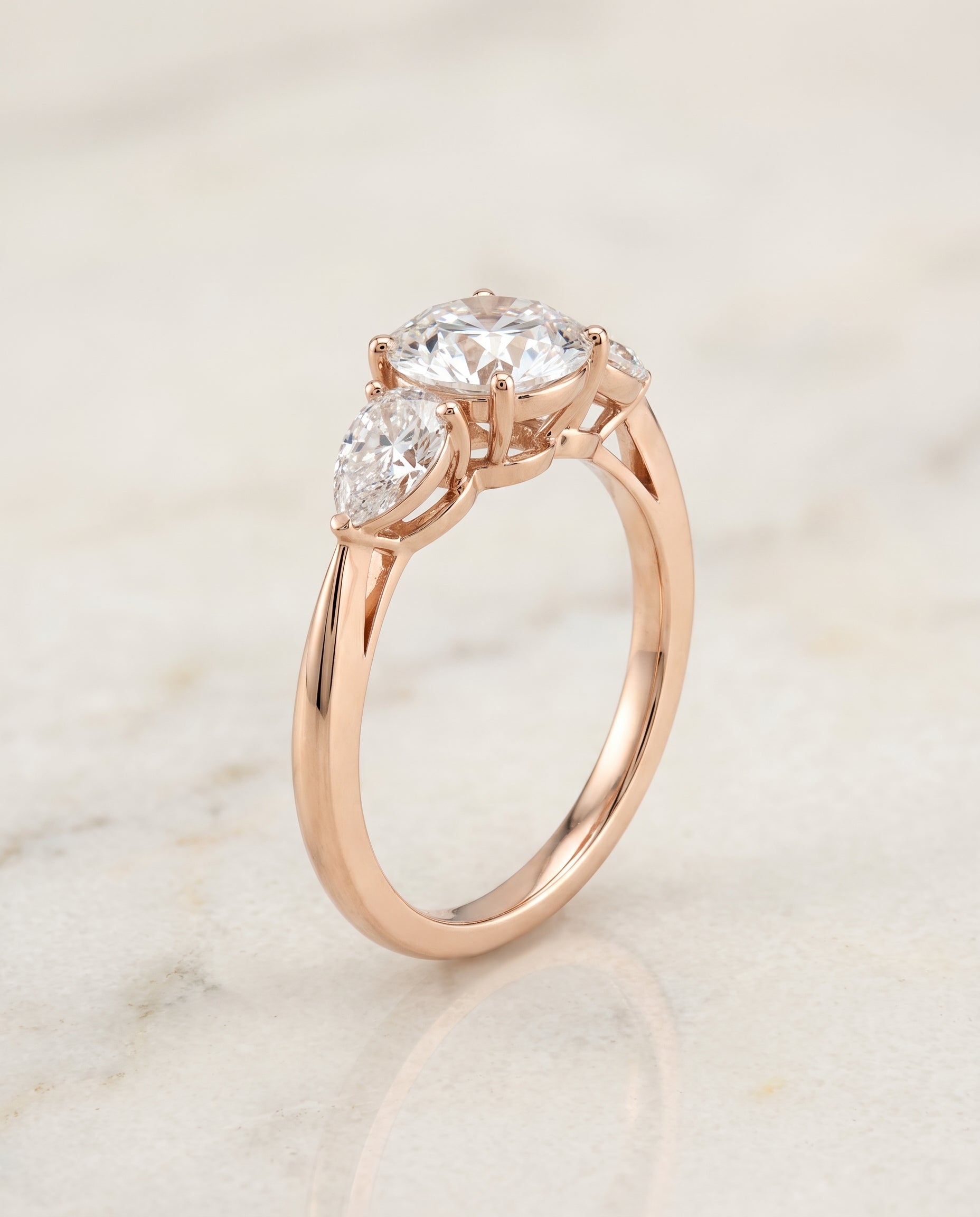 The Angelica Three Stone Matched Round Engagement Ring Setting in 14K Rose Gold