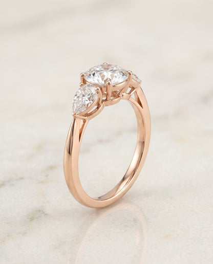 The Angelica Three Stone Matched Round Engagement Ring Setting in 14K Rose Gold