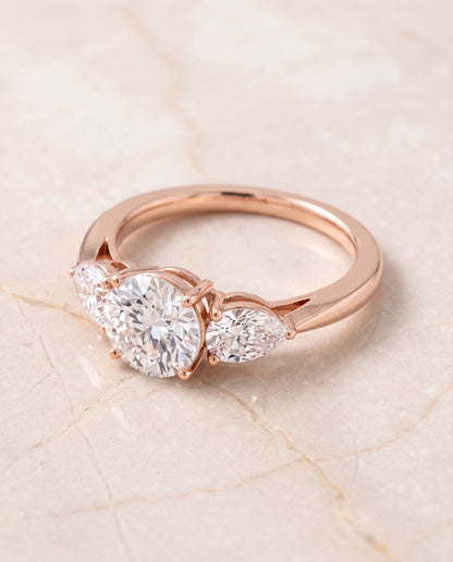 The Angelica Three Stone Matched Round Engagement Ring Setting in 14K Rose Gold