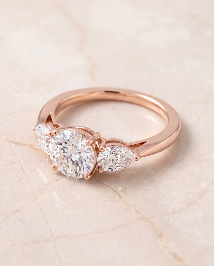The Angelica Three Stone Matched Round Engagement Ring Setting in 14K Rose Gold