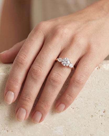 The Angelica Three Stone Matched Round Engagement Ring Setting in 14K Rose Gold