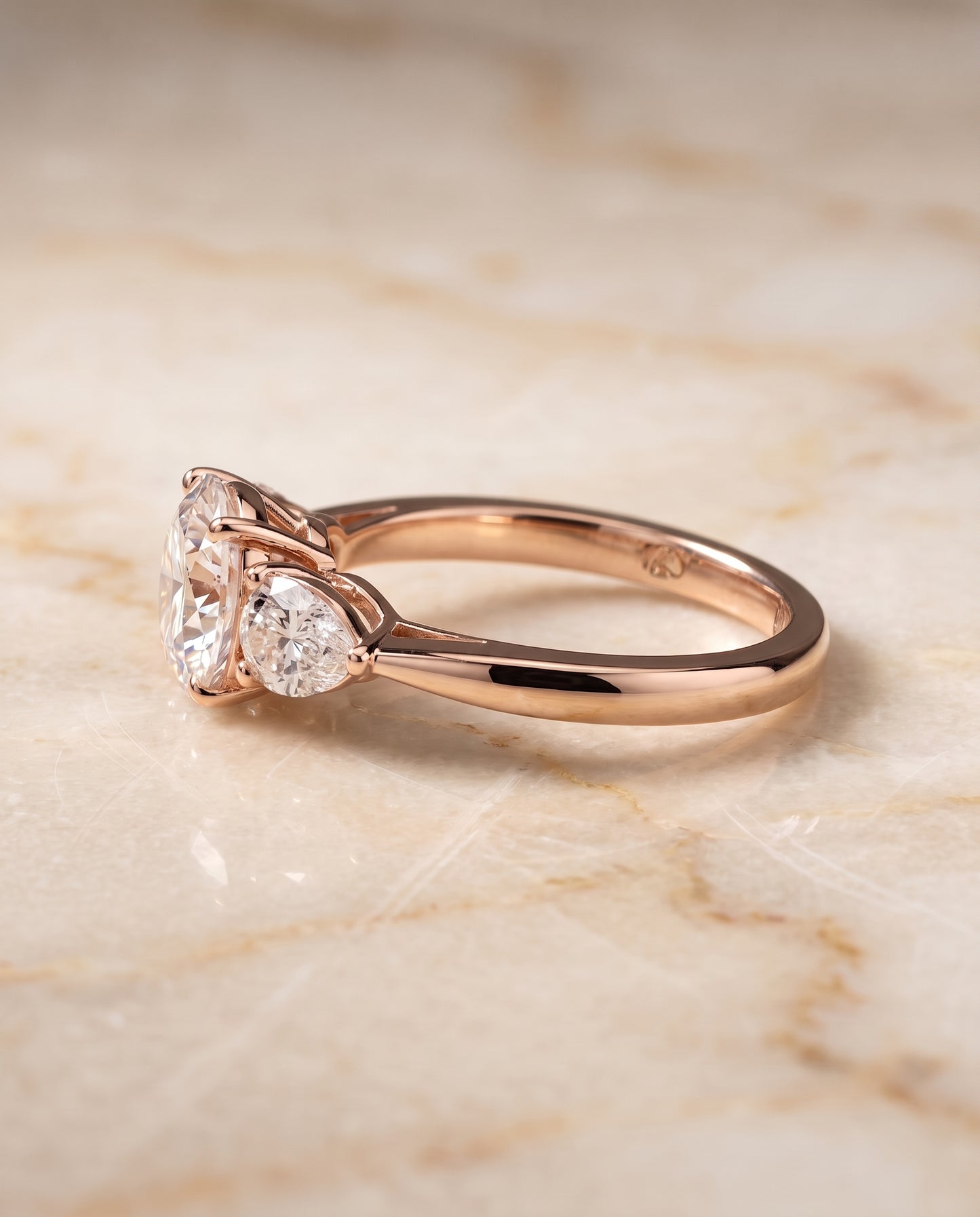 The Angelica Three Stone Matched Round Engagement Ring Setting in 14K Rose Gold