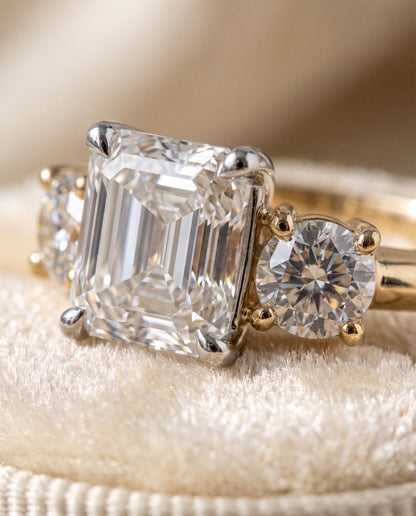 The Anita Classic Three Stone Asscher Cut Engagement Ring Setting in 18K Yellow Gold