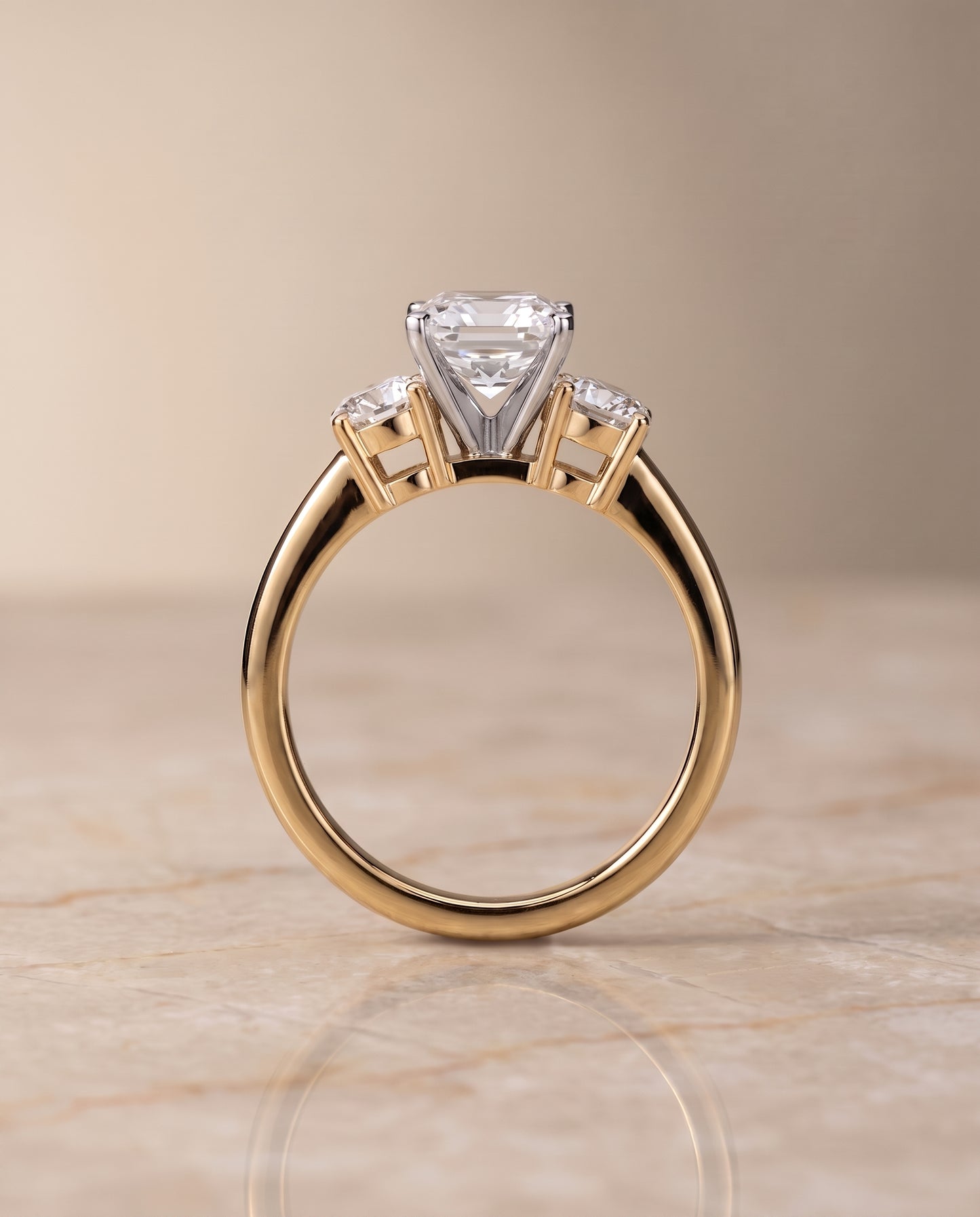 The Anita Classic Three Stone Asscher Cut Engagement Ring Setting in 18K Yellow Gold