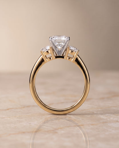 The Anita Classic Three Stone Asscher Cut Engagement Ring Setting in 18K Yellow Gold