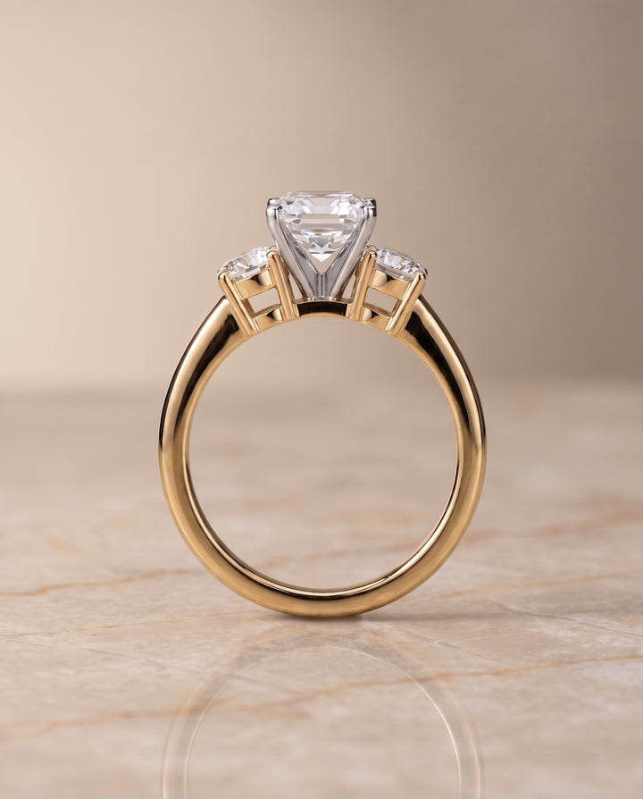 The Anita Classic Three Stone Asscher Cut Engagement Ring Setting in 18K Yellow Gold