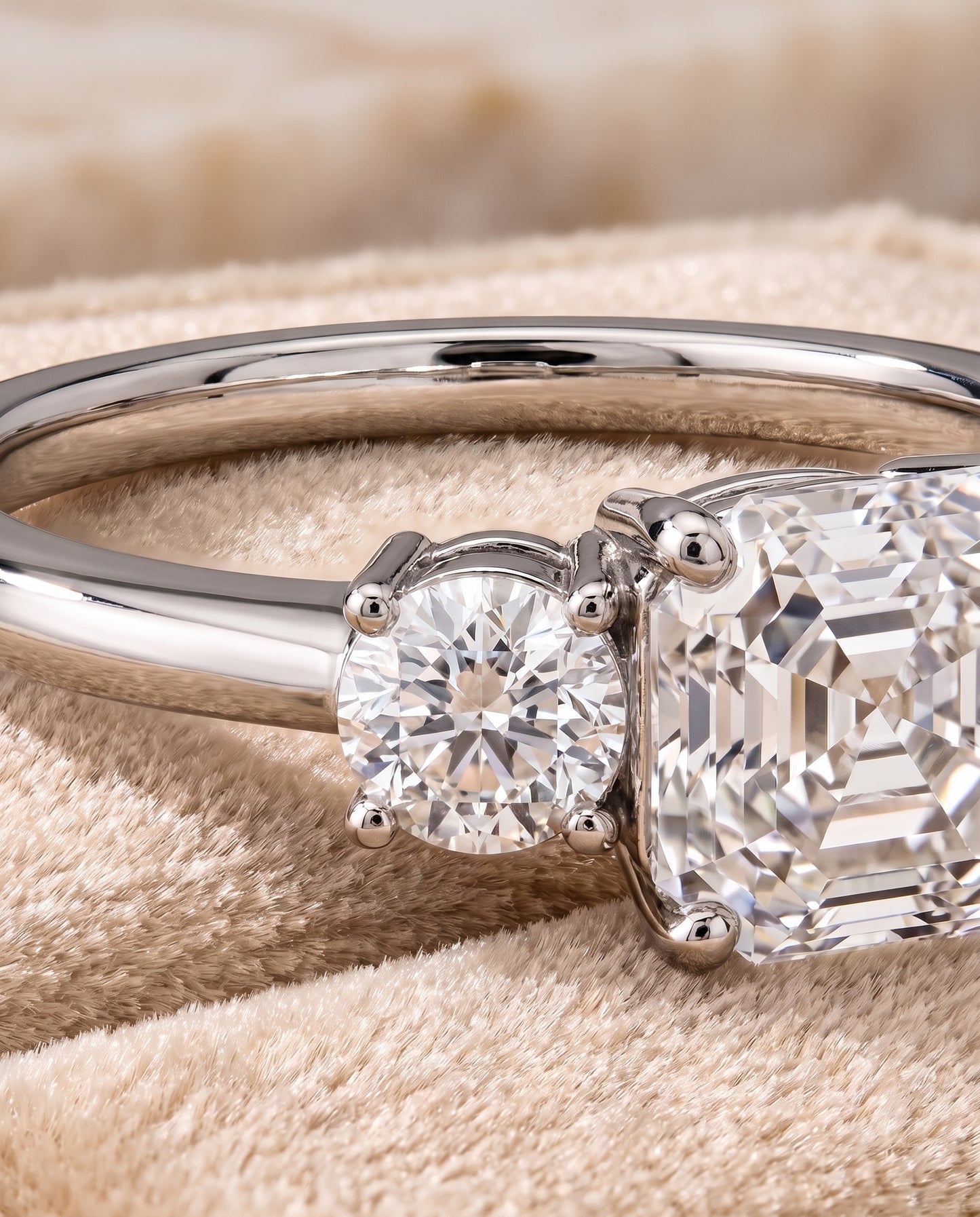 The Anita Classic Three Stone Asscher Cut Engagement Ring Setting in Platinum