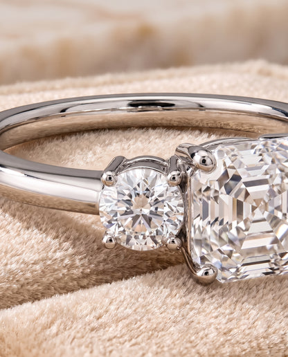 The Anita Classic Three Stone Asscher Cut Engagement Ring Setting in Platinum