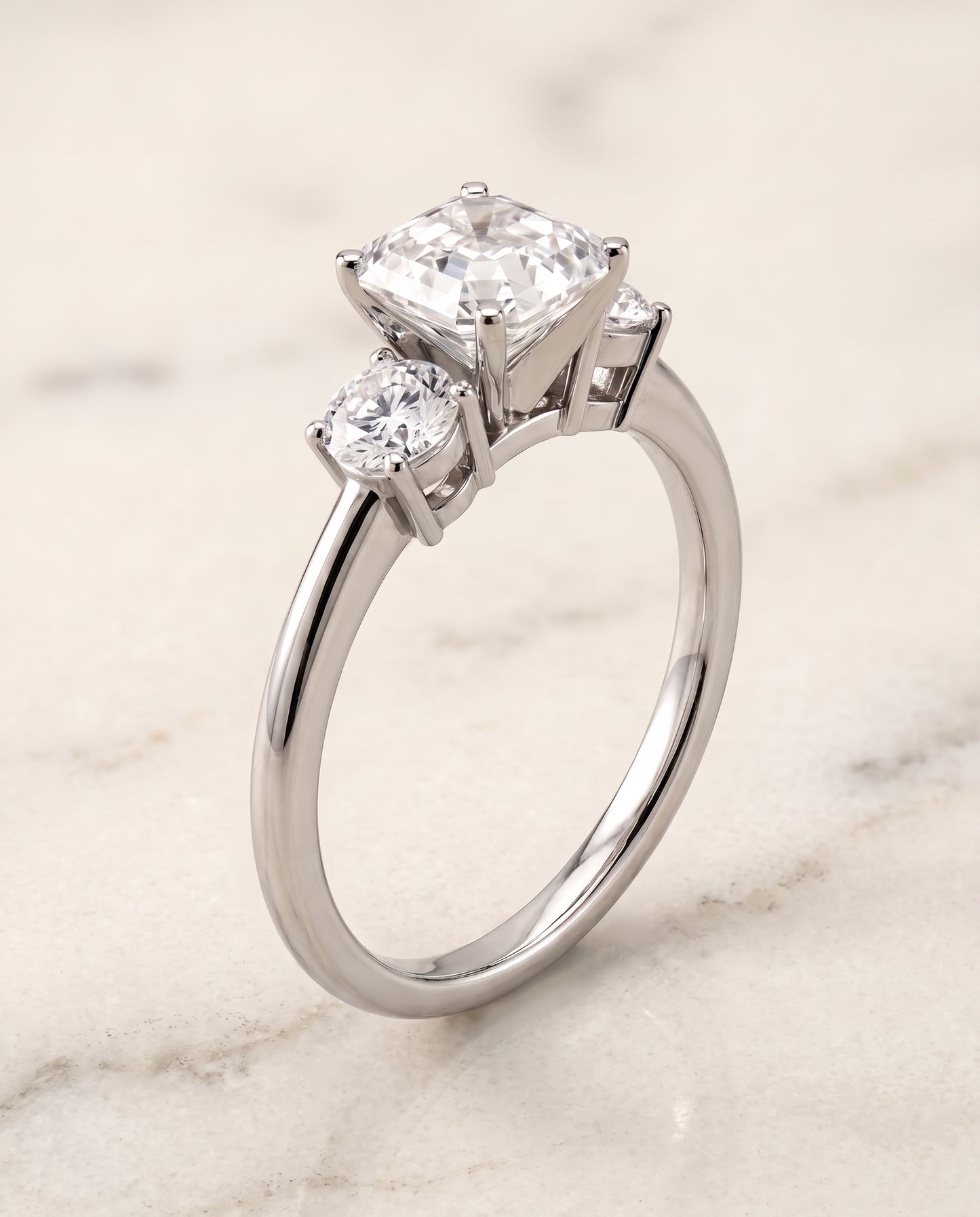 The Anita Classic Three Stone Asscher Cut Engagement Ring Setting in Platinum