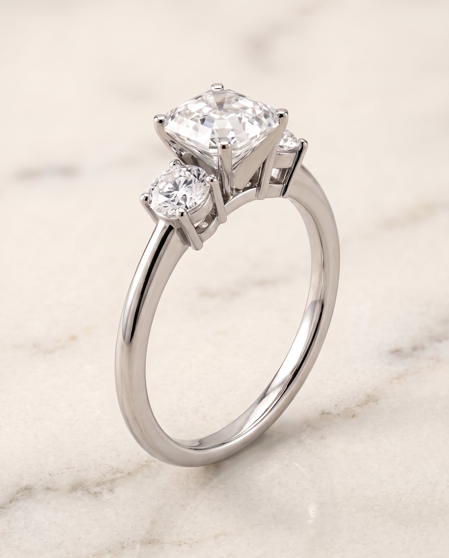 The Anita Classic Three Stone Asscher Cut Engagement Ring Setting in Platinum