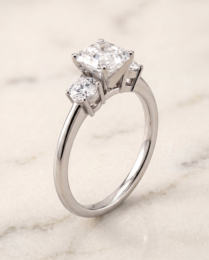 The Anita Classic Three Stone Asscher Cut Engagement Ring Setting in Platinum