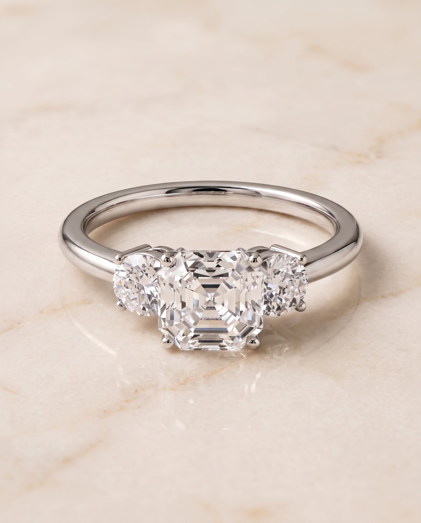 The Anita Classic Three Stone Asscher Cut Engagement Ring Setting in Platinum