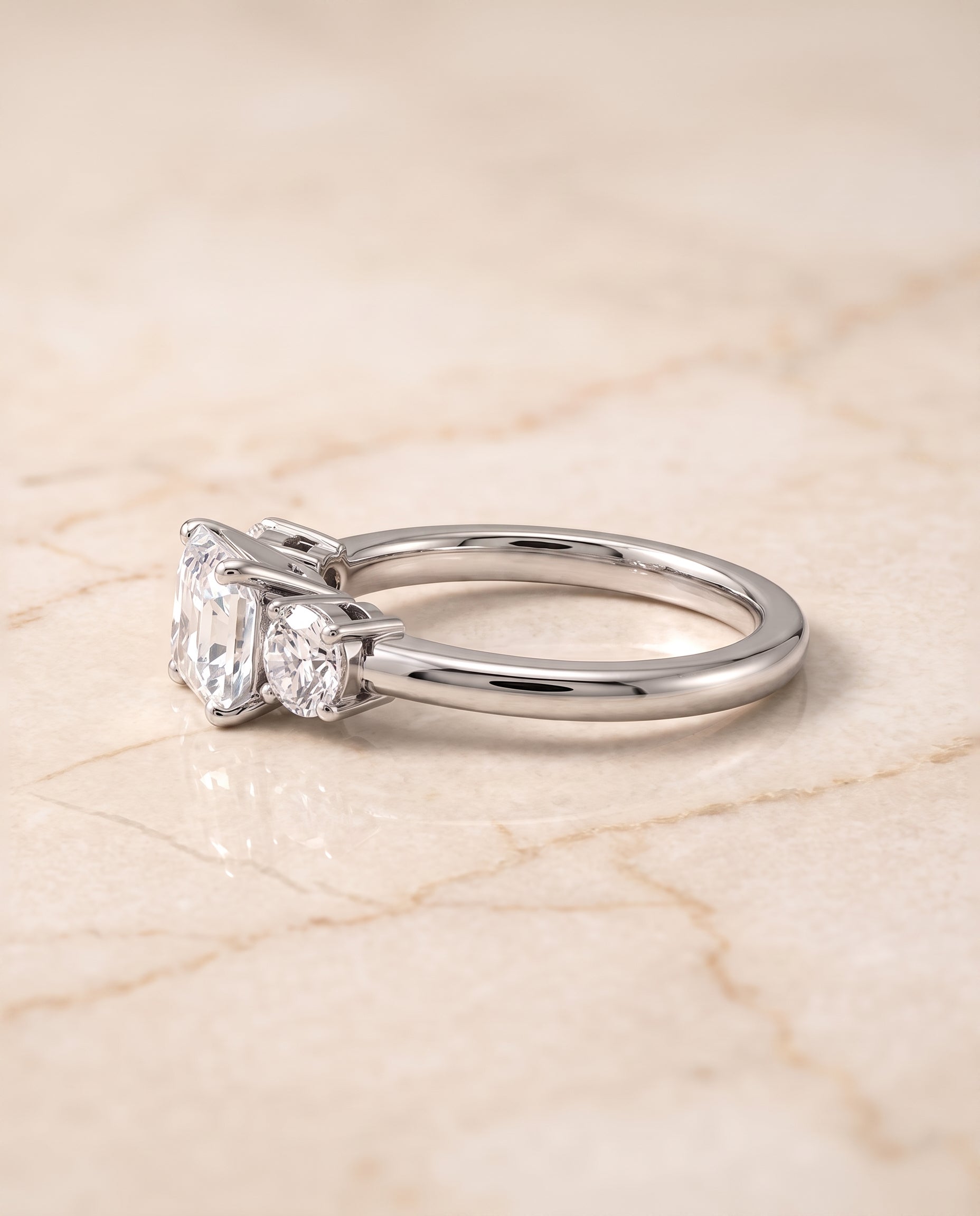 The Anita Classic Three Stone Asscher Cut Engagement Ring Setting in Platinum