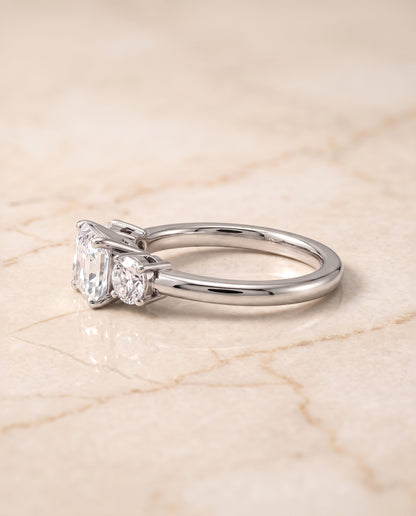 The Anita Classic Three Stone Asscher Cut Engagement Ring Setting in Platinum