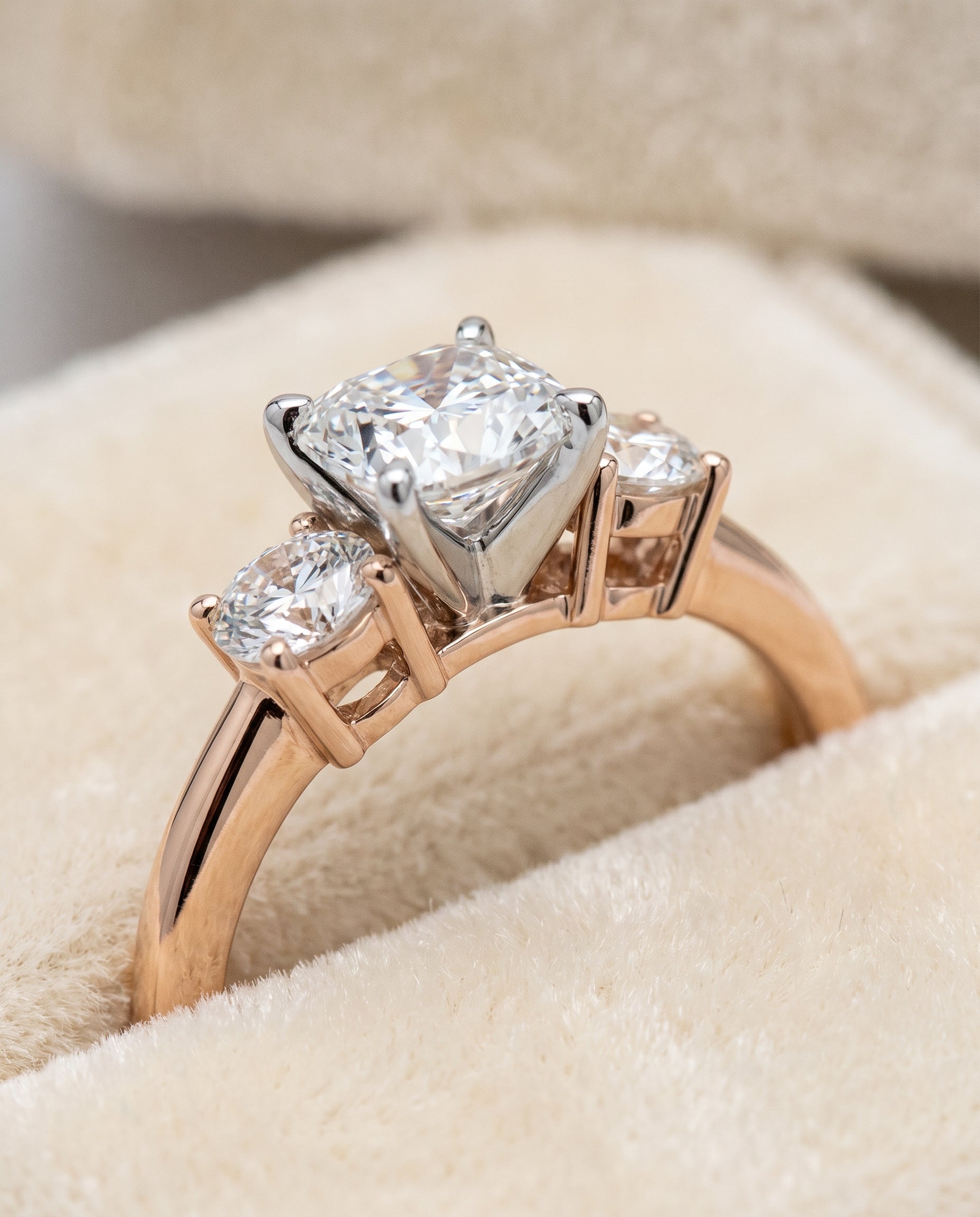 14K Rose Gold band of The Anita cushion engagement ring setting | RockHer