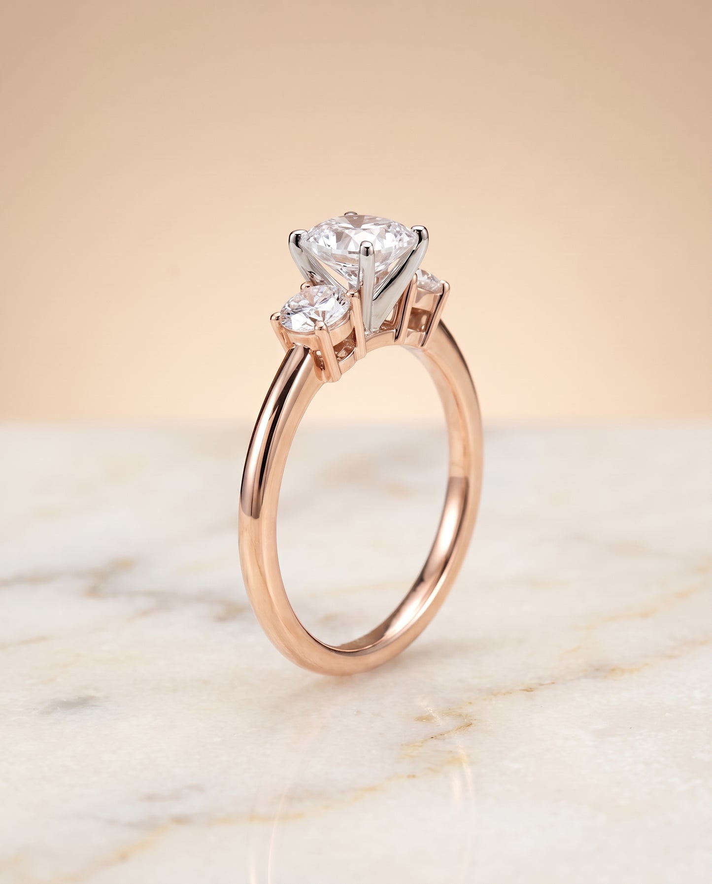 The Anita Classic Three Stone Cushion Cut Engagement Ring Setting in 14K Rose Gold