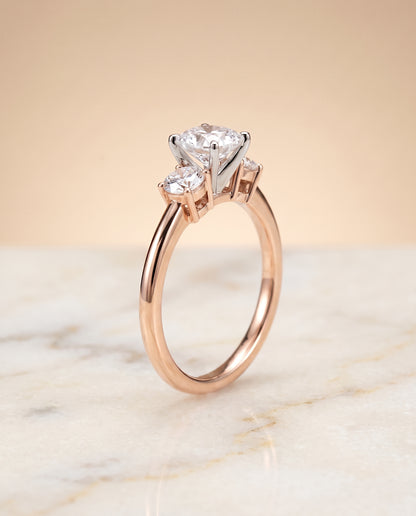 The Anita Classic Three Stone Cushion Cut Engagement Ring Setting in 14K Rose Gold