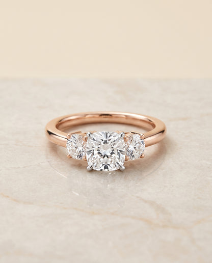 The Anita Classic Three Stone Cushion Cut Engagement Ring Setting in 14K Rose Gold