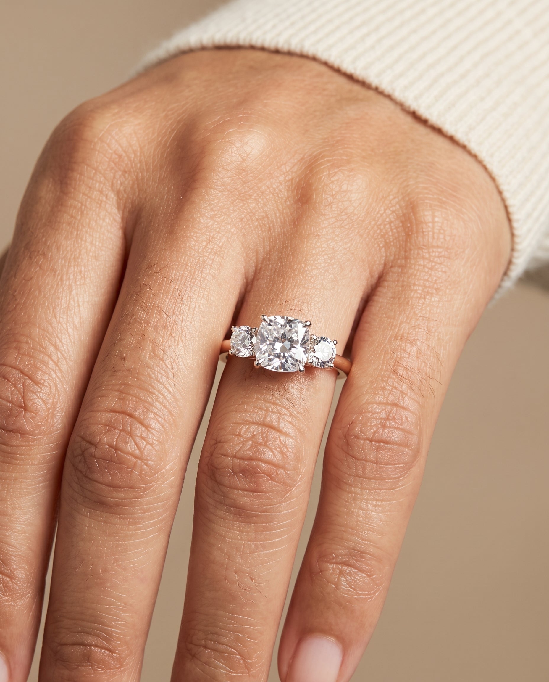 The Anita engagement ring setting in 14K Rose Gold, classic three stone cut design | RockHer