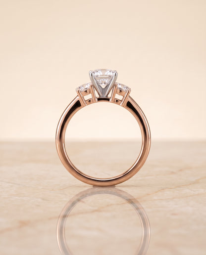 The Anita Classic Three Stone Cushion Cut Engagement Ring Setting in 14K Rose Gold