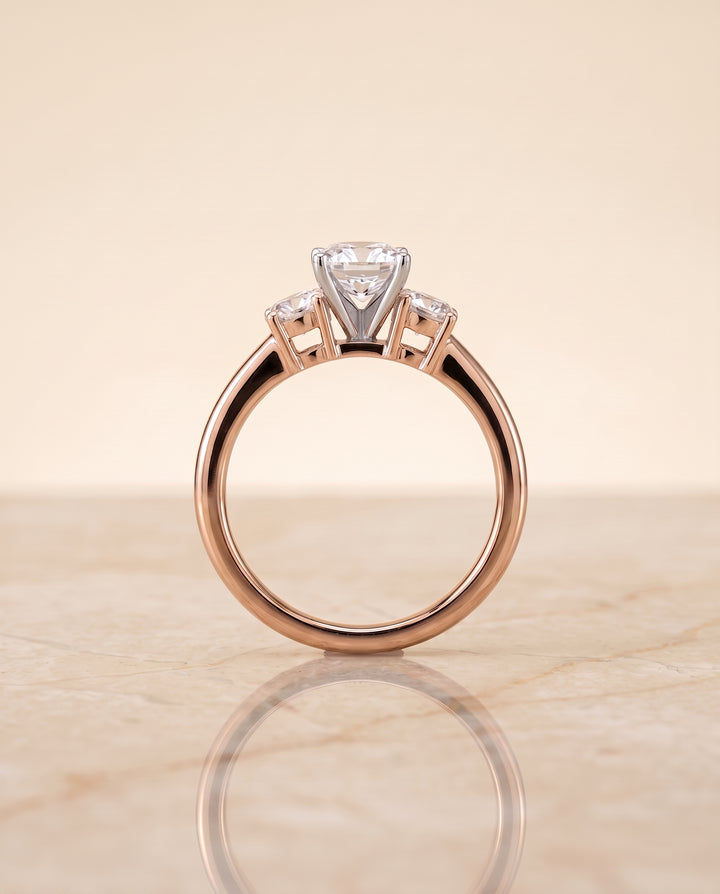 The Anita Classic Three Stone Cushion Cut Engagement Ring Setting in 14K Rose Gold