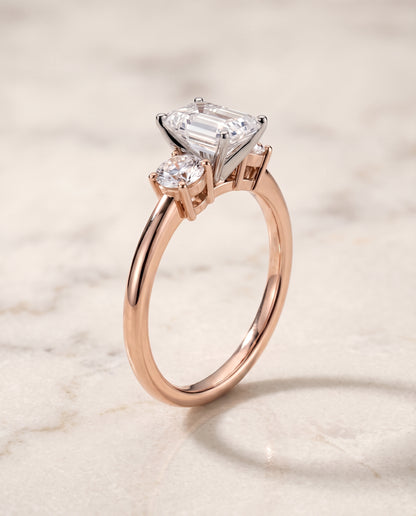 The Anita Classic Three Stone Emerald Cut Engagement Ring Setting in 14K Rose Gold