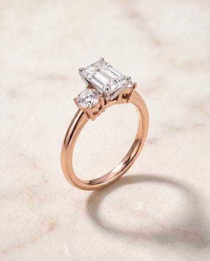 The Anita Classic Three Stone Emerald Cut Engagement Ring Setting in 14K Rose Gold